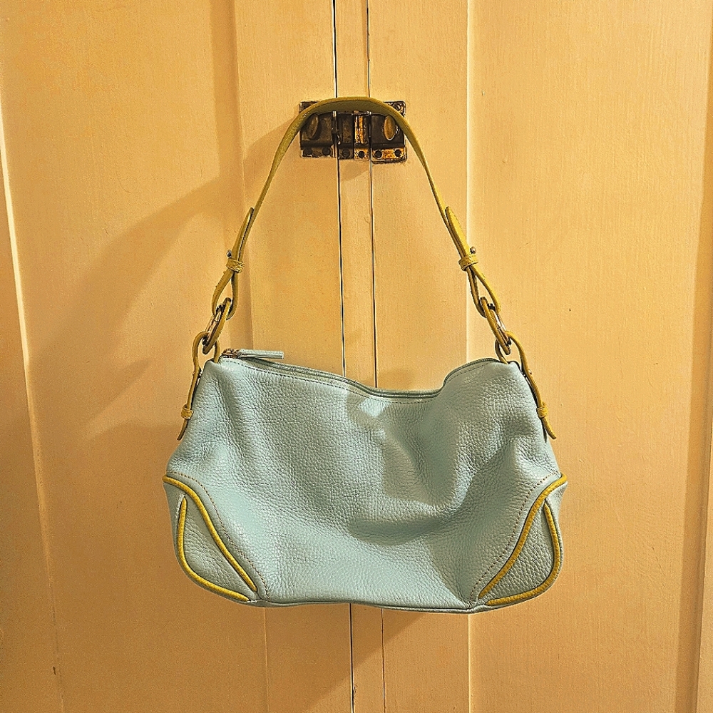 Coldwater Creek Sky Blue and Mustard Shoulder Bag